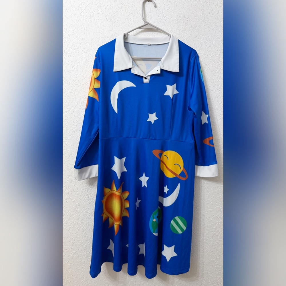 Blue Planet & Stars Collared Women’s Dress